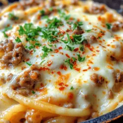 If you're looking for a comforting and indulgent dish that brings the warmth of home-cooked meals to the dining table, look no further than Cheesy Garlic Butter Linguine Pasta with Savory Ground Beef. This delightful recipe combines the rich flavors of garlic and butter with the satisfying heartiness of ground beef, all enveloped in creamy, cheesy goodness. Perfect for family dinners or gatherings with friends, this dish is not only delicious but also easy to prepare, making it a go-to option for busy weeknights or special occasions.