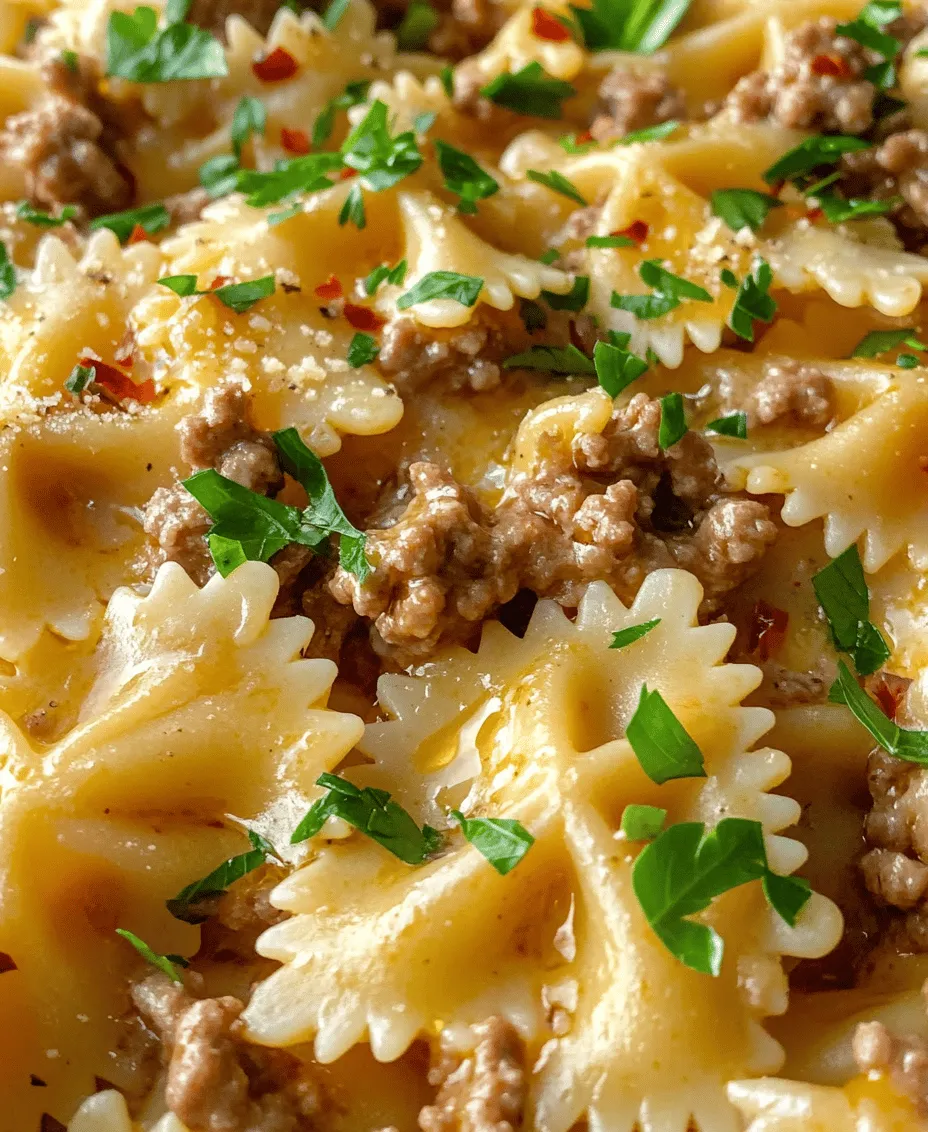 In the realm of comforting dishes, few can compete with the allure of Cheesy Beef and Bowtie Pasta in Garlic Butter. This rich and hearty meal has become a staple for many families, celebrated for its delightful blend of flavors and textures. The combination of cheesy, garlicky goodness with tender beef and perfectly cooked bowtie pasta creates a dish that not only satisfies hunger but also warms the soul. It’s a vibrant representation of home-cooked comfort food that effortlessly brings everyone to the table.