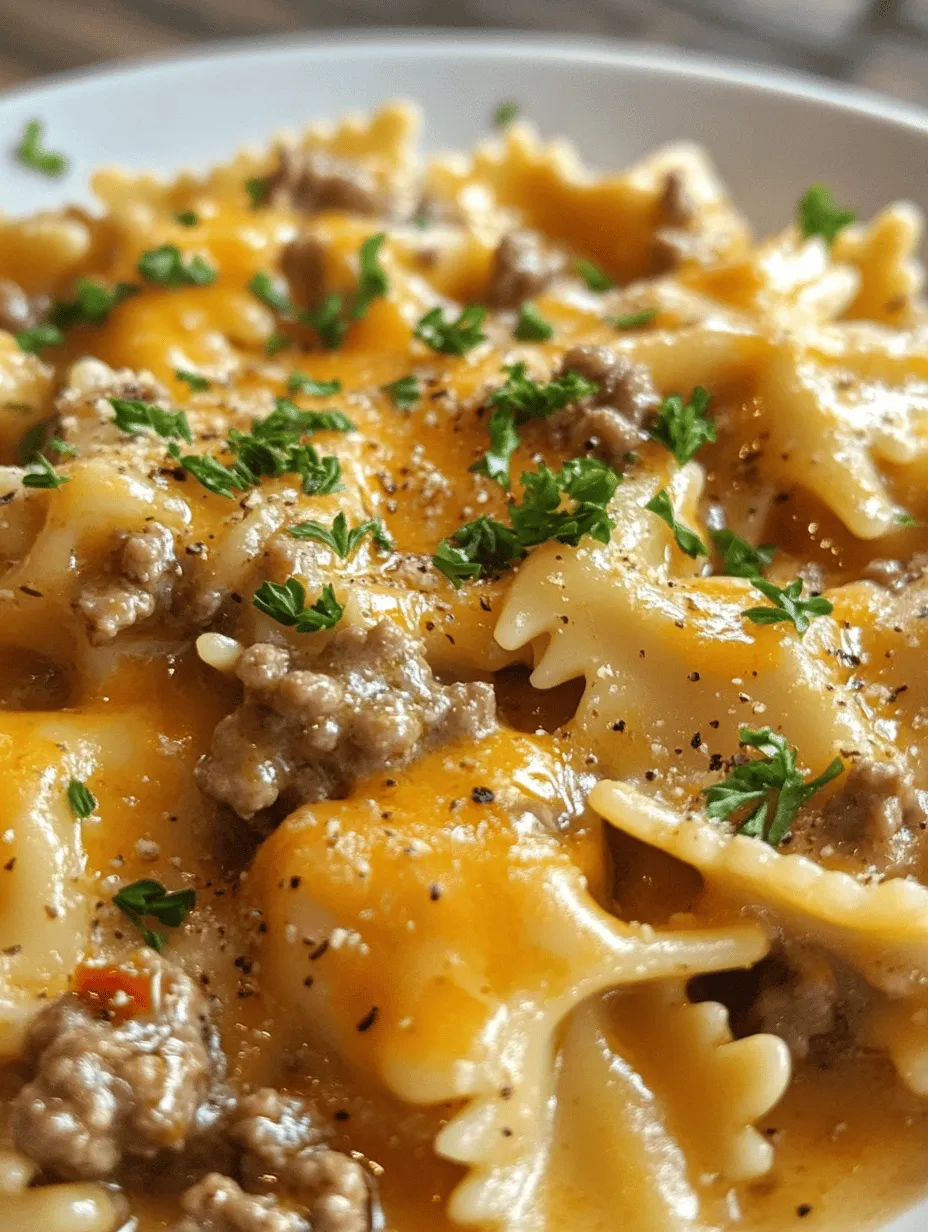 In the realm of comforting dishes, few can compete with the allure of Cheesy Beef and Bowtie Pasta in Garlic Butter. This rich and hearty meal has become a staple for many families, celebrated for its delightful blend of flavors and textures. The combination of cheesy, garlicky goodness with tender beef and perfectly cooked bowtie pasta creates a dish that not only satisfies hunger but also warms the soul. It’s a vibrant representation of home-cooked comfort food that effortlessly brings everyone to the table.