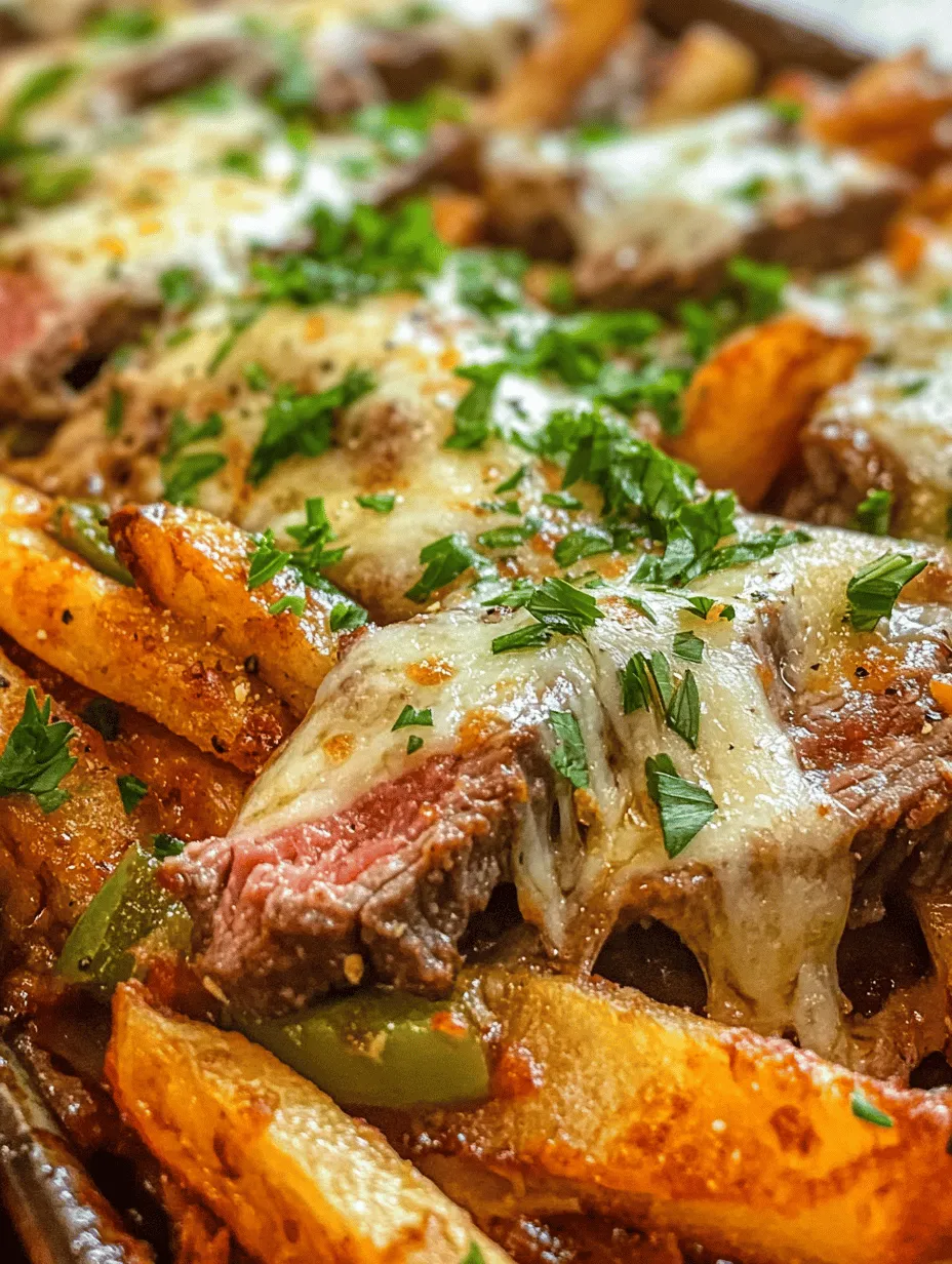 Philly Steak Cheese Fries are the ultimate indulgence, merging the beloved flavors of a classic Philly cheesesteak with the crispy delight of golden fries. This dish is a true crowd-pleaser, perfect for gatherings, game days, or simply as a hearty comforting meal at home. Imagine biting into a mound of hot, crispy fries topped with perfectly seasoned slices of flank steak, sautéed onions, and bell peppers, all smothered in creamy, melted cheese. The combination offers a satisfying crunch complemented by rich, savory flavors that excite the palate.