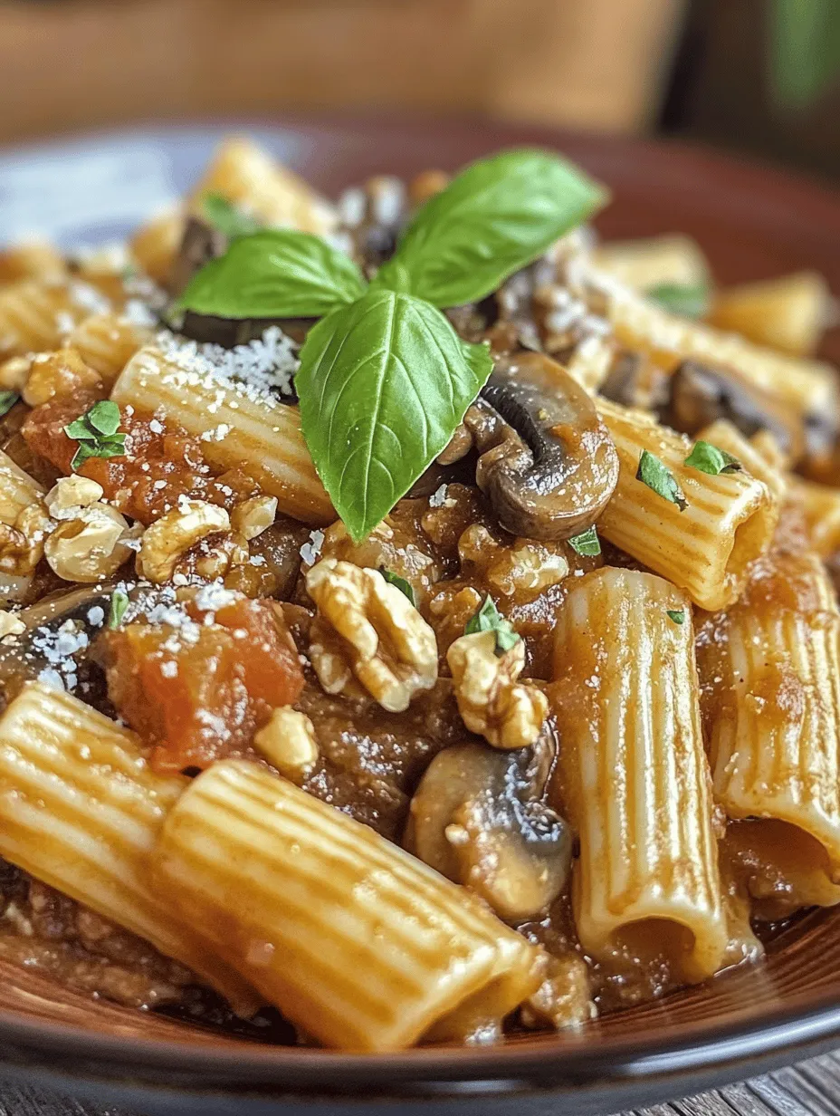 In the realm of plant-based cuisine, finding meals that satisfy both the palate and nutritional needs can sometimes be a challenge. However, look no further than Rigatoni with Vegan Walnut Mushroom Meat Sauce, a dish that masterfully combines hearty rigatoni pasta with a rich, umami-packed sauce made from walnuts and mushrooms. This recipe not only delivers on flavor but also serves as a nutritious, plant-based option that can appeal to vegans and non-vegans alike.