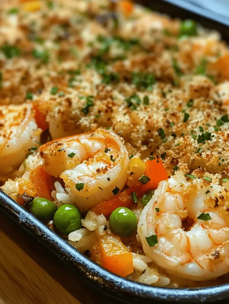 Baked Shrimp Casserole with Buttery Crumb Topping is a dish that brings warmth and comfort to any dining table. This delightful casserole is a perfect blend of succulent shrimp, flavorful rice, and a creamy sauce, all topped with an irresistible buttery crumb crust. The combination of flavors and textures makes it a satisfying meal that is ideal for family dinners or gatherings with friends. Whether you are hosting a special occasion or simply looking for a weeknight dinner that will please everyone, this