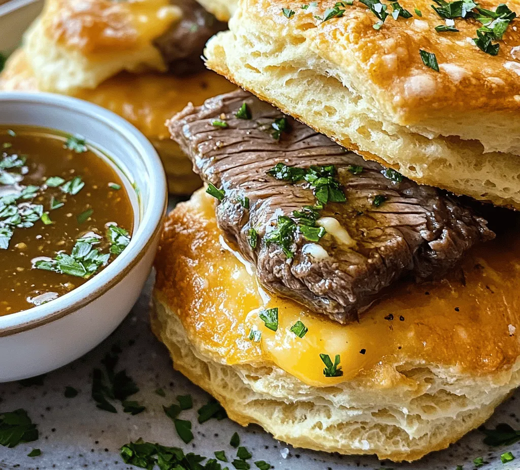 French Dip Biscuits are a delectable fusion of two classic comfort foods that bring together the flaky, satisfying texture of biscuits with the rich, savory flavors of roast beef and a warm dipping broth. This dish takes the beloved concept of the French Dip sandwich and transforms it into a biscuit-based delight, appealing to both biscuit lovers and fans of hearty sandwiches alike. Whether you are enjoying a cozy family dinner or hosting a casual gathering with friends, French Dip Biscuits are an ideal dish that promises to impress and satisfy.