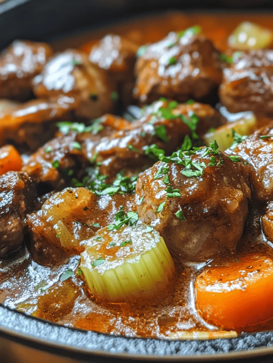 Caramelizing the meat and vegetables in your Oxtail Bourguignon is a crucial step that enhances the overall flavor profile of the dish. When you sear the oxtail, you create a Maillard reaction, which not only browns the meat but also develops deep, rich flavors that will enrich the entire stew. The sugars in the onions and garlic also caramelize, adding sweetness and complexity. These flavorful foundations provide a robust backdrop for the wine and broth that you will incorporate later, ensuring that every bite is tantalizingly savory.