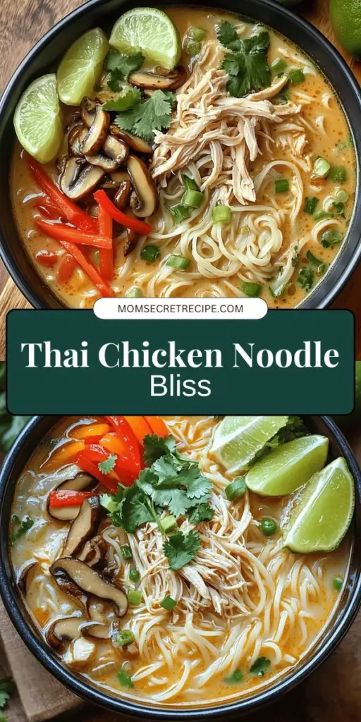 Discover the ultimate comfort food with this delicious Thai Chicken Noodle Soup recipe! Packed with tender chicken, fresh veggies, and delicate rice noodles in a rich, aromatic broth, it's a perfect balance of sweet, sour, salty, and spicy flavors. Follow our step-by-step guide to create this heartwarming dish that's sure to impress! Click through to explore the recipe and elevate your cooking skills today!