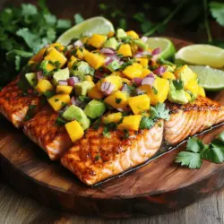 If you're looking for a dish that combines vibrant flavors with health benefits, look no further than Chipotle Salmon with Mango Avocado Salsa. This delightful recipe features a perfect harmony of spicy, smoky salmon paired with a refreshing, fruity salsa that elevates the dish to new culinary heights. The juxtaposition of the rich, bold flavors of chipotle seasoning against the light, tropical essence of mango and avocado makes this dish not only a feast for the palate but also a visual delight on the plate.