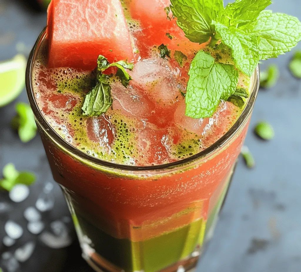 Before we dive into the recipe, let’s take a moment to appreciate the incredible health benefits of the ingredients that make up this refreshing drink. Watermelon is not only delicious but also packed with nutrients. It is primarily composed of water, making it an excellent choice for hydration. In addition to its high water content, watermelon is rich in vitamins A and C, which are essential for skin health and immune function. The natural sugars in watermelon provide a quick energy boost, making it an ideal post-workout drink.