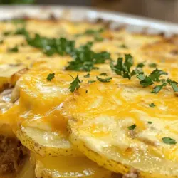 After assembling your Cheesy Hamburger Potato Casserole, it’s time to bake it to perfection. Preheat your oven to 375°F (190°C). This temperature is ideal for ensuring the casserole cooks evenly, allowing the potatoes to become tender while the cheese forms a bubbly, golden crust.