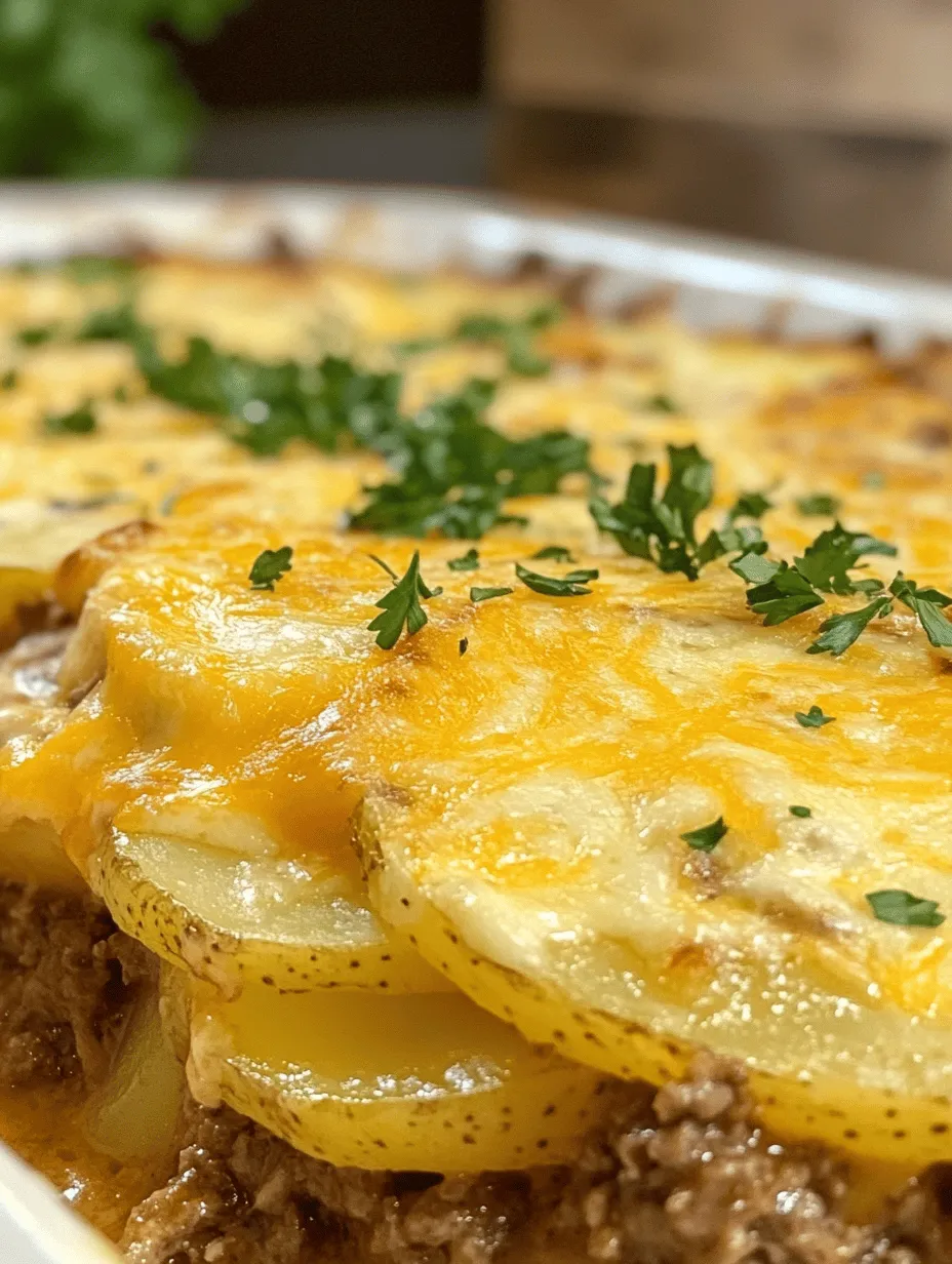 After assembling your Cheesy Hamburger Potato Casserole, it’s time to bake it to perfection. Preheat your oven to 375°F (190°C). This temperature is ideal for ensuring the casserole cooks evenly, allowing the potatoes to become tender while the cheese forms a bubbly, golden crust.