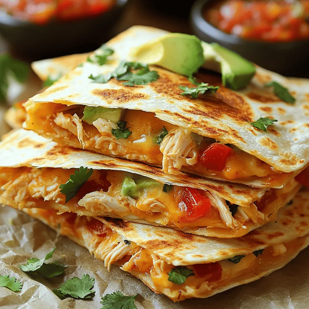 Quesadillas have long been celebrated as one of the most versatile and delicious meal options in the culinary world. This beloved Mexican dish combines the delightful crunch of a toasted tortilla with a warm, melty filling, making it a favorite choice for both casual meals and more festive gatherings. Among the myriad of quesadilla variations, the Cheesy Chicken Fiesta Quesadillas stand out for their vibrant flavors and satisfying textures. This dish masterfully melds the richness of cheese with the savory goodness of chicken and a medley of complementary ingredients, creating a delightful fiesta of tastes in every bite.