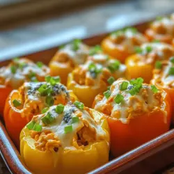 Buffalo Chicken Dip Stuffed Sweet Bell Peppers is an enticing and flavorful appetizer that perfectly marries the spicy, creamy goodness of buffalo chicken dip with the crunchy, sweet texture of bell peppers. This dish not only satisfies your taste buds but also brings a healthy twist to a classic game-day favorite. Whether you're hosting a gathering, celebrating a special occasion, or simply enjoying a cozy night in, this recipe is sure to impress your guests and elevate your snack game.