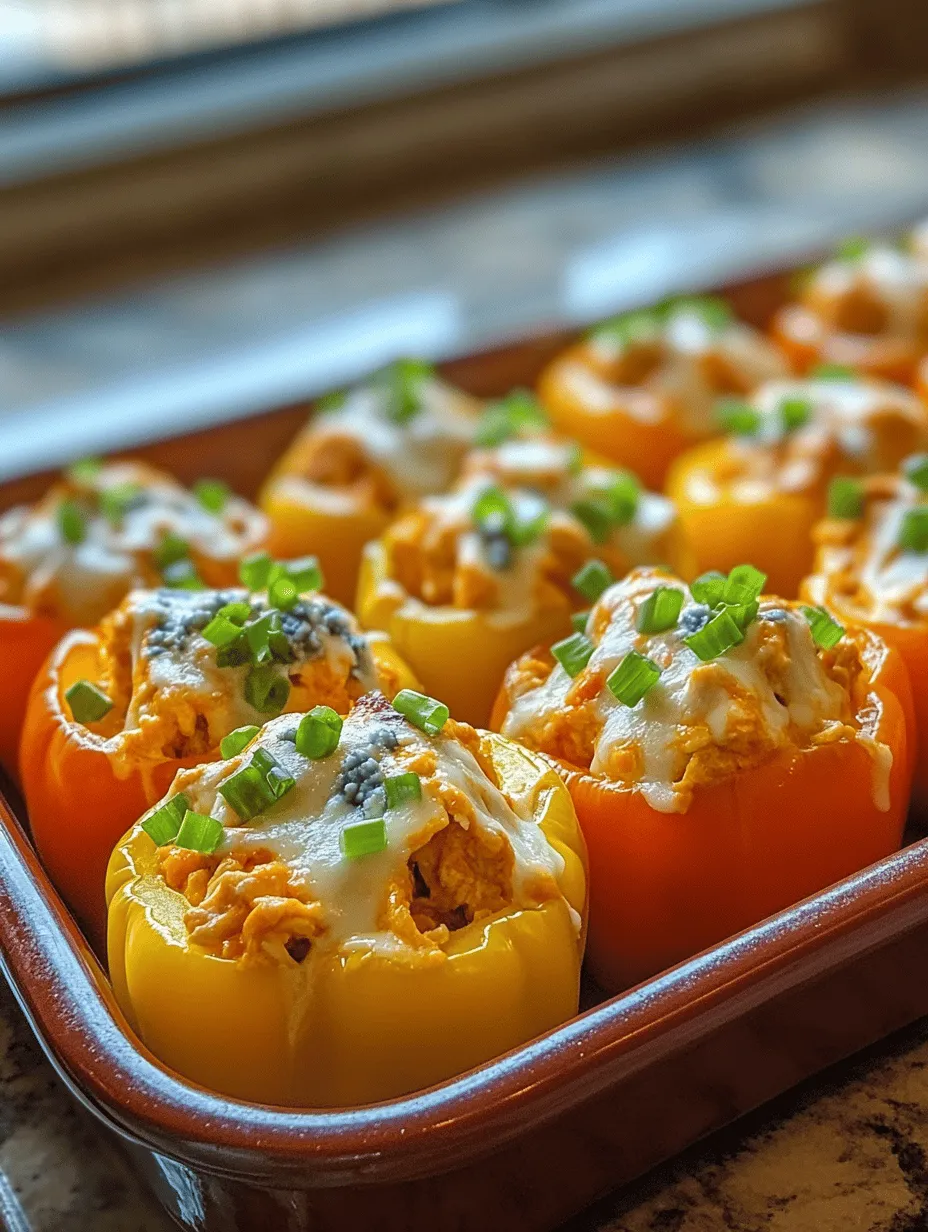 Buffalo Chicken Dip Stuffed Sweet Bell Peppers is an enticing and flavorful appetizer that perfectly marries the spicy, creamy goodness of buffalo chicken dip with the crunchy, sweet texture of bell peppers. This dish not only satisfies your taste buds but also brings a healthy twist to a classic game-day favorite. Whether you're hosting a gathering, celebrating a special occasion, or simply enjoying a cozy night in, this recipe is sure to impress your guests and elevate your snack game.