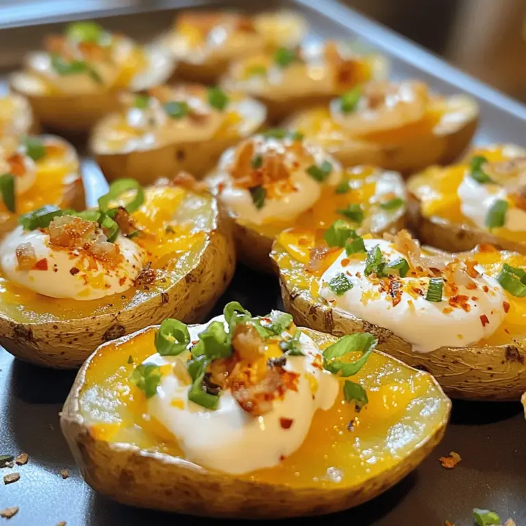 Crispy mini potato skins are the epitome of comfort food that effortlessly combines elegance and fun, making them a delightful appetizer or snack for any gathering. Whether it's a casual get-together, a festive party, or an exhilarating game day, these little bites pack a punch of flavor and are sure to please a crowd. Their charming size and crispy texture make them not only visually appealing but also perfectly portioned for sharing.