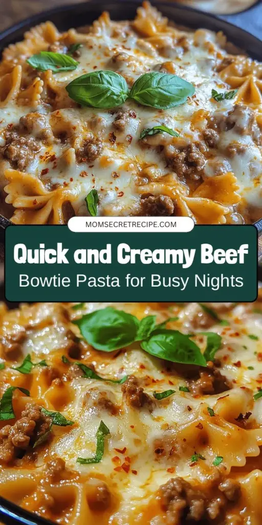 Looking for a comforting weeknight meal? Try this creamy beef and bowtie pasta recipe! With tender ground beef, luscious heavy cream, and the unique shape of bowtie pasta, this dish is a winner in flavor and simplicity. Customize it with your favorite veggies or cheeses for a personal touch. Perfect for busy nights, it’s deliciously satisfying and sure to impress. Get ready to enjoy a delightful bowl of creamy goodness! #WeeknightDinner #PastaRecipes #ComfortFood #YummyEats #CookingTips