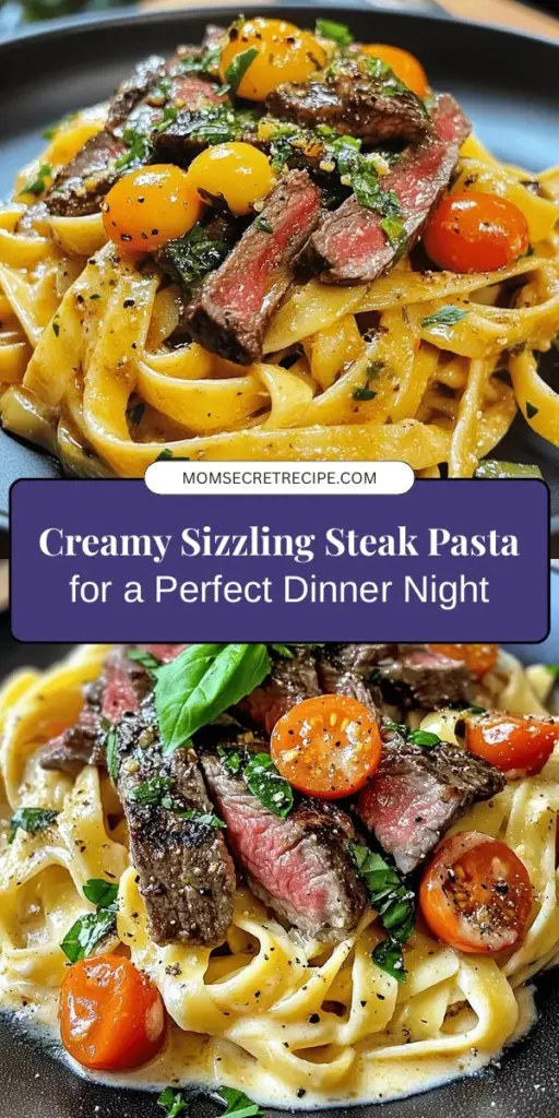 Indulge in the ultimate comfort food with Sizzling Steak Pasta Delight! This creamy dish features perfectly cooked steak and pasta, creating a luxurious meal that satisfies your cravings. Discover key ingredients like ribeye steak, fettuccine, and cherry tomatoes that elevate this dish. Follow our step-by-step guide to impress at your next dinner! Perfect for any occasion! #SteakPasta #ComfortFood #PastaRecipes #Foodie #DeliciousMeals #CookingInspiration #Yummy