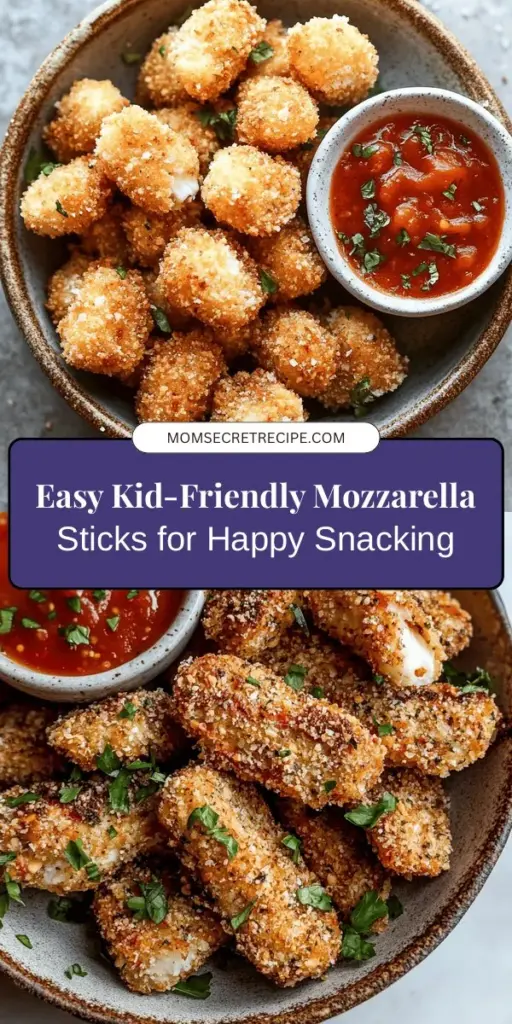 Looking for a fun and easy snack that the kids will love? Try this kid-friendly mozzarella sticks recipe! With a crispy coating and gooey melted cheese, these homemade delights are perfect for birthday parties, family gatherings, or after-school treats. Pair them with classic marinara sauce for dipping, and watch everyone come back for more. Get your kids involved in the kitchen and enjoy this delicious adventure together! #MozzarellaSticks #KidFriendlyRecipes #Snacks #HomemadeTreats #FamilyCooking