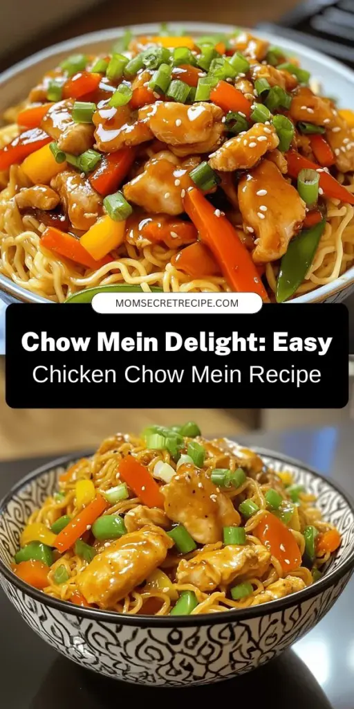 Discover the vibrant flavors of homemade Chicken Chow Mein! This classic dish combines tender chicken, crisp veggies, and a savory sauce, bringing the charm of Asian cuisine right to your kitchen. Perfect for dinner parties or quick weeknight meals, this recipe is simple and rewarding for cooks of all levels. Follow our step-by-step guide to master this delicious dish that’s sure to impress your family and friends! #ChickenChowMein #AsianCuisine #Homemade #DeliciousRecipes #Foodie #CookingAtHome