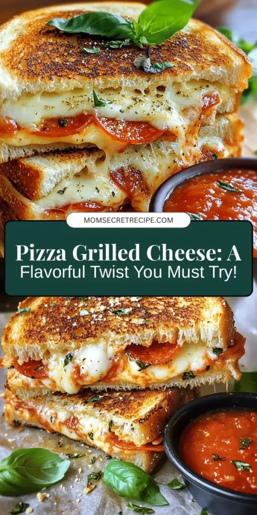 Elevate your sandwich game with the Pizza Grilled Cheese Delight! This mouthwatering creation perfectly blends the gooey goodness of grilled cheese with the bold flavors of pizza. Imagine crispy, buttery sourdough bread filled with melty mozzarella, savory pepperoni, and rich marinara sauce. Perfect for any meal or snack, it's easy to customize and absolutely delicious. Dive into this comfort food fusion and satisfy your cravings today! #GrilledCheese #Pizza #ComfortFood #Foodie #Yum #RecipeIdeas #SnackTime