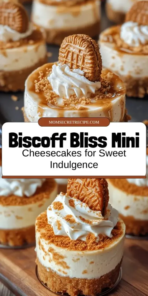 Discover the irresistible world of Biscoff Bliss Mini Cheesecakes! These individual treats combine creamy cheesecake filling with a crunchy Biscoff cookie crust for a delightful twist on a classic dessert. Perfect for parties or cozy nights in, they're easy to prepare and absolutely delicious. Impress your friends and family with these bite-sized delights that are sure to become a favorite! #Biscoff #MiniCheesecakes #DessertRecipe #SweetTreats #BakingJoy