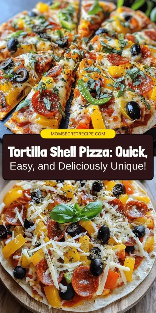 Experience the joy of quick and delicious cooking with Tortilla Shell Pizza! This innovative recipe uses flour tortillas as a crispy, chewy pizza crust, perfect for busy weeknights or casual gatherings. Customize your pizza with an array of toppings to suit every taste, from classic pepperoni to fresh veggies. It's easy, fun, and sure to impress! Get ready to elevate your pizza night! #PizzaNight #TortillaPizza #QuickMeals #EasyRecipes #Foodie #DinnerInspo