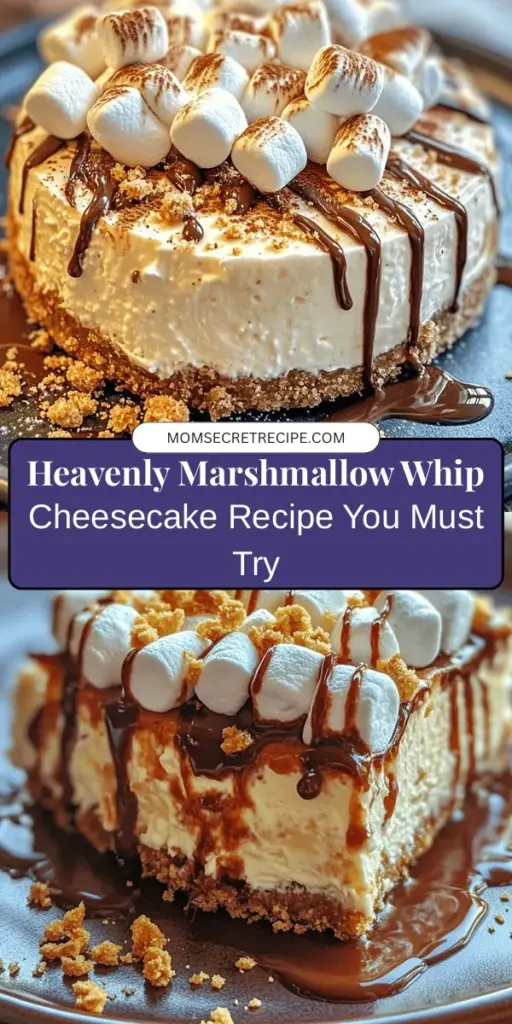 Indulge in the creamy delight of Marshmallow Whip Cheesecake! This unique dessert combines a rich cheesecake filling with the lightness of marshmallows and a crunchy graham cracker crust. Perfect for celebrations or treating yourself, this recipe will impress your guests and satisfy your sweet tooth. Learn how to create this heavenly dessert step-by-step and elevate your dessert game today! #Cheesecake #DessertLovers #BakingRecipes #SweetTreats #Foodie