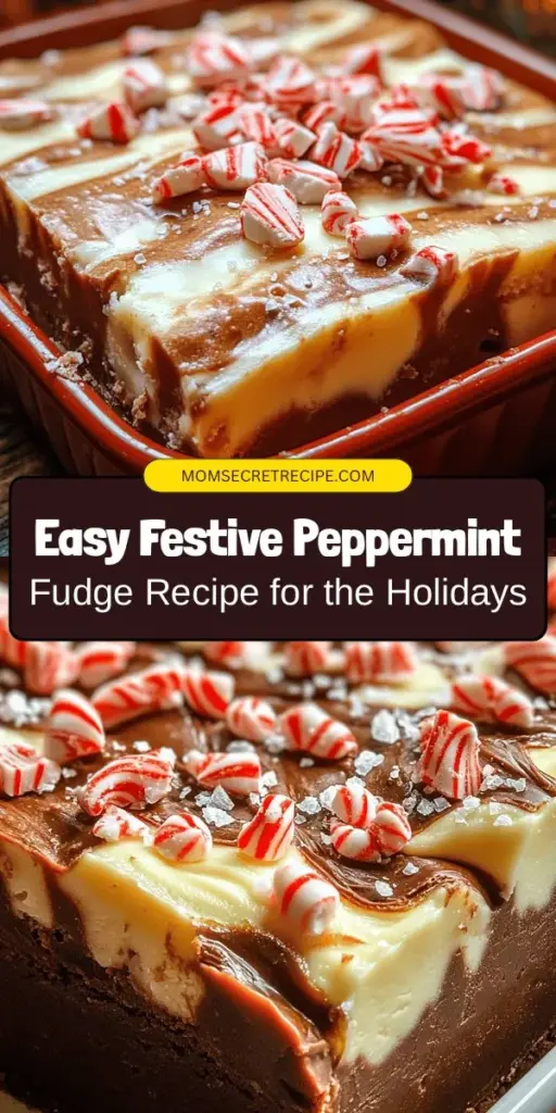 Get ready for the holidays with this easy and delicious Festive Peppermint Fudge! Combining rich chocolate and refreshing peppermint, it's the perfect treat for gatherings. This recipe is simple enough for anyone to make and will delight friends and family alike. From crush candy canes to swirls of white chocolate, learn all the tips to create a stunning, flavorful fudge! Share the joy and sweetness this season! #PeppermintFudge #HolidayTreats #BakingFun #FestiveRecipes #HomemadeGoodness