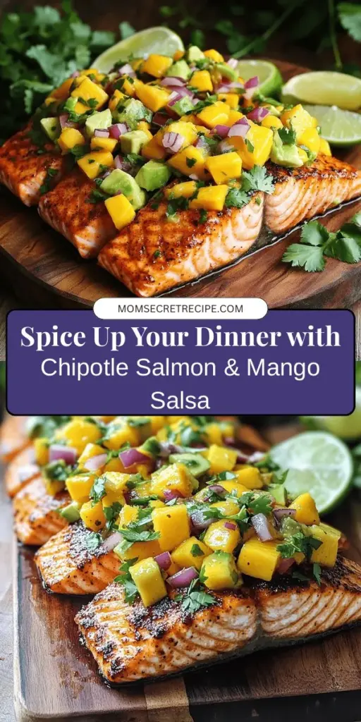 Discover the deliciousness of Chipotle Salmon with Mango Avocado Salsa! This vibrant dish pairs spicy, smoky salmon with a refreshing, fruity salsa, creating a culinary masterpiece that's both a feast for the eyes and palate. Packed with heart-healthy omega-3s and essential nutrients, this recipe is perfect for weeknights or entertaining. Get ready to impress with every flavorful bite! #ChipotleSalmon #MangoSalsa #HealthyEating #RecipeIdeas #Foodie