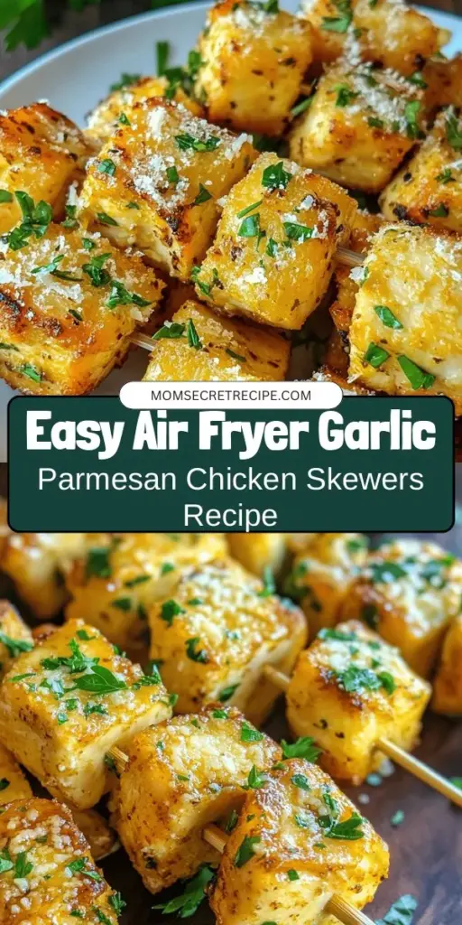 Elevate your dinner game with these Air Fryer Garlic Parmesan Chicken Skewers! Juicy chicken marinated in a flavorful mix of garlic, Parmesan, and herbs, then cooked to crispy perfection in an air fryer makes for a healthy and delicious meal in no time. Perfect for busy nights or gatherings, these skewers can be paired with salads, grains, and veggies. Experience the ease and joy of air frying! #AirFryerRecipes #HealthyEating #ChickenSkewers #CookWithMe #DinnerIdeas #FlavorfulMeals