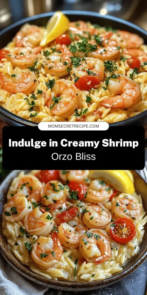 Indulge in a taste of the Mediterranean with our Shrimp Orzo in Creamy Wine Sauce! This flavorful dish features tender shrimp and al dente orzo coated in a rich, creamy sauce that’s easy to prepare yet perfect for special occasions. Fresh garlic, white wine, and a sprinkle of cherry tomatoes elevate this culinary delight. Whether for a cozy weeknight dinner or a gathering with friends, this recipe is sure to impress. #ShrimpOrzo #CreamyWineSauce #MediterraneanRecipes #DinnerIdeas #GourmetCooking