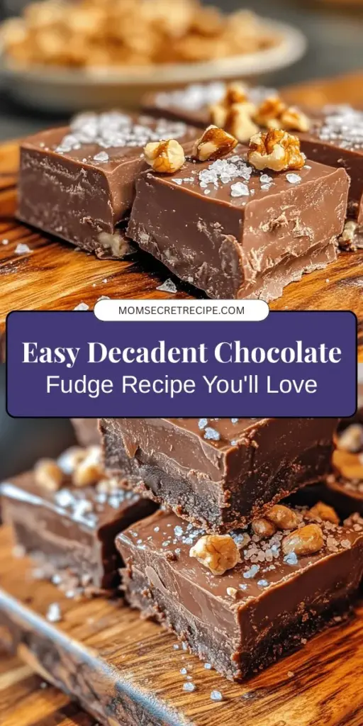 Indulge in the rich, creamy goodness of homemade chocolate fudge with this simple recipe! Perfect for satisfying your sweet cravings or impressing guests, this timeless treat combines quality ingredients like semisweet chocolate, sweetened condensed milk, and vanilla extract. Customize your fudge with nuts or other mix-ins for extra flavor and texture. It's an easy and delightful dessert for any occasion. #ChocolateFudge #HomemadeDessert #SweetTreats #BakingRecipes #DessertLovers #EasyRecipes