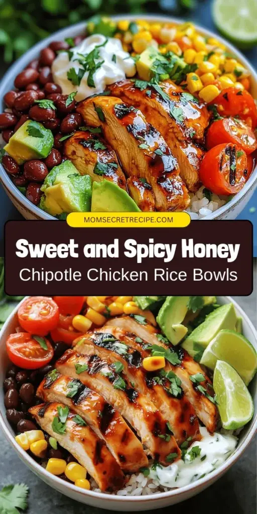 Discover the delicious combination of flavors in Honey Chipotle Chicken Rice Bowls! This recipe features succulent grilled chicken marinated in a sweet and spicy honey-chipotle glaze, served over a bed of hearty rice and vibrant vegetables. Perfect for any occasion, these bowls are healthy, satisfying, and customizable to suit your taste. Ideal for quick meals or impressive gatherings, they're sure to be a favorite! #HoneyChipotle #RiceBowls #MealPrep #HealthyEating #Yum