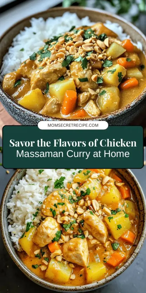 Embark on a flavorful journey with Chicken Massaman Curry, a delightful Thai dish that perfectly blends aromatic spices and creamy coconut milk. This rich curry, rooted in Persian and Indian traditions, is a popular choice for family gatherings. Learn about its key ingredients, preparation tips, and variations to suit any dietary need. Get ready to indulge in comfort food that will warm your heart and satisfy your taste buds! #ThaiCuisine #Foodie #CurryLove #HealthyEating #CookingTips