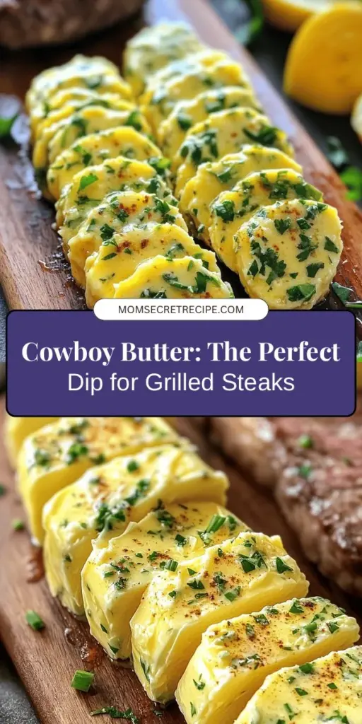 Elevate your grilling game with Cowboy Butter, the perfect steak dipping sauce that's both rich and easy to make! This flavorful concoction combines unsalted butter, aromatic garlic, fresh herbs, and a dash of spices to create a delightful dipping experience. Perfect for steaks, veggies, and seafood, Cowboy Butter adds a burst of flavor to any meal. Impress your guests at your next BBQ with this must-try sauce! #CowboyButter #Grilling #SteakSauce #BBQ #Foodie #CookingAtHome #FlavorfulDips #GrilledMeats #VersatileSauce