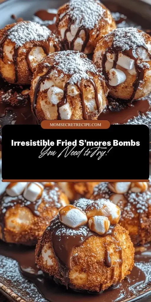 Experience a delightful twist on a classic favorite with our Fried S'mores Bombs recipe! These crispy, golden-brown treats are filled with gooey marshmallows and rich chocolate, creating a mouthwatering dessert perfect for any occasion. Easy to make and customizable, they are sure to impress at your next gathering. Whether enjoyed warm or drizzled with chocolate syrup, each bite will take you back to cherished summer nights. #S'mores #DessertRecipes #FriedTreats #SweetTooth #HomemadeDelights