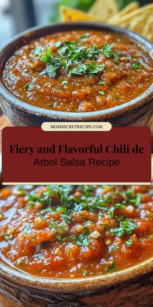 Discover the bold flavors of homemade Spicy Chili de Arbol Salsa! This vibrant salsa combines fiery Chili de Arbol peppers with fresh tomatoes, onions, garlic, lime, and spices to create the perfect balance of heat and acidity. Whether served with tortilla chips, tacos, or as a marinade, it elevates every dish. Learn to make this delicious salsa and impress your guests with its unique flavor. #SpicySalsa #HomemadeSalsa #ChiliDeArbol #MexicanCuisine #SalsaRecipe #FoodieFun #CookingAtHome