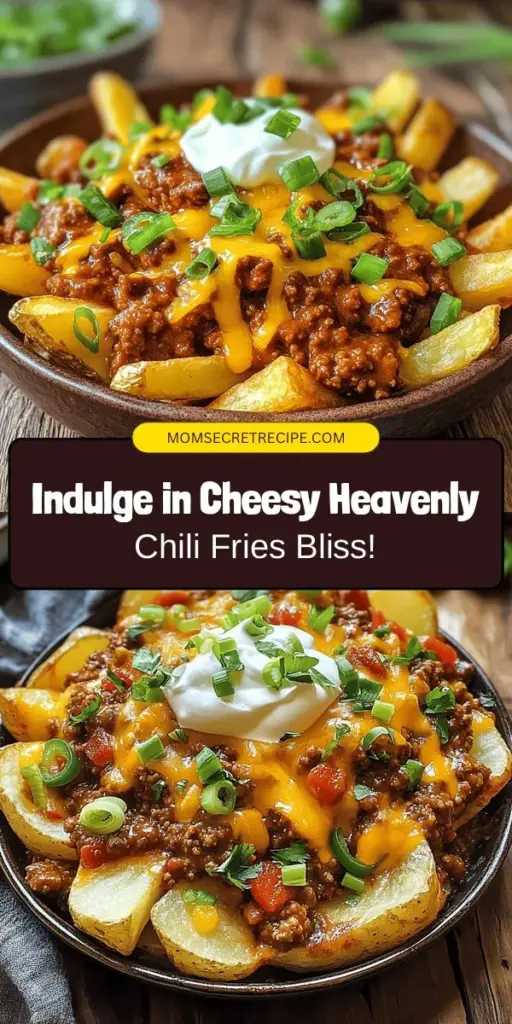 Indulge in the ultimate comfort food with Cheesy Heavenly Chili Fries! This mouthwatering dish features crispy Russet fries smothered in rich cheddar cheese and topped with hearty chili, perfect for movie nights or game days. Customize with your favorite toppings and spices for a personal touch. Get ready for a flavor explosion that will keep everyone coming back for more! #ChiliFries #ComfortFood #Snacking #Foodie #CheesyDelight #HomemadeGoodness