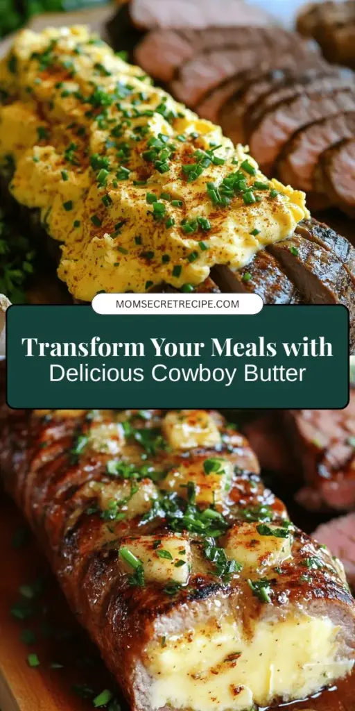 Elevate your meals with Cowboy Butter, a delicious compound butter that adds a burst of flavor to grilled meats, roasted veggies, and fresh bread. Easy to make at home, it combines unsalted butter with garlic, fresh herbs, Dijon mustard, Worcestershire sauce, and spices for a rich, savory blend. Perfect for barbecues or simply enhancing your everyday dishes, Cowboy Butter is the culinary twist you didn't know you needed! #CowboyButter #CompoundButter #FlavorfulCooking #Gourmet #Grilling #HomeCooking #ButterLovers #EasyRecipes