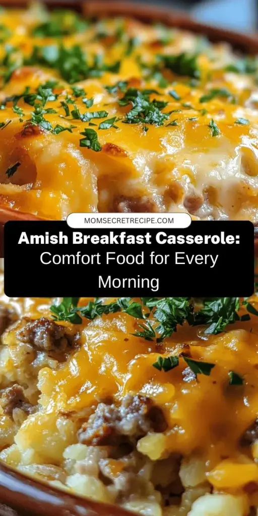 Start your day off right with a Hearty Amish Breakfast Casserole! This comforting dish combines savory breakfast sausage, fresh vegetables, creamy eggs, and golden hash browns, all baked to perfection. It's perfect for family gatherings and holiday mornings, providing a filling and flavorful meal with minimal effort. Easy to prepare and deliciously satisfying, it’s sure to become a breakfast staple. Try it today! #BreakfastCasserole #HeartyMeals #AmishCooking #ComfortFood #HomemadeBreakfast #BrunchRecipe #FamilyFavorites