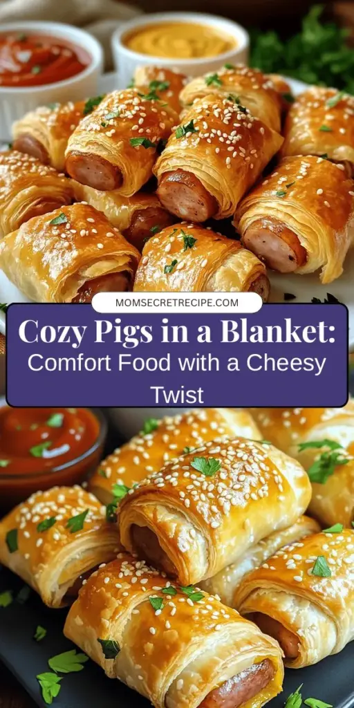 Discover the cozy comfort of Cozy Pigs in a Blanket, a delightful twist on a classic snack. This indulgent treat combines mini sausages, flaky puff pastry, and melted cheddar cheese for a party favorite. Versatile and easy to customize, you can experiment with different sausages, cheeses, and dipping sauces. Perfect for game days or casual gatherings, these bites are sure to impress! Try them today! #CozyPigsInABlanket #ComfortFood #PartySnacks #FingerFoods #FoodieFavorites