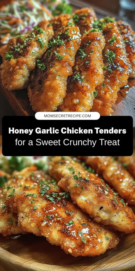 Craving a twist on classic chicken tenders? Try our Honey Garlic Crispy Chicken Tenders! This delicious recipe features juicy chicken coated in a sweet and savory honey garlic glaze, creating a crispy, irresistible dish perfect for any meal. With easy-to-follow steps and simple ingredients, everyone will love it. Serve with your favorite sides for a complete meal. Enjoy this tasty treat! #ChickenTenders #HoneyGarlic #ComfortFood #RecipeIdeas #CrispyChicken #DinnerInspo