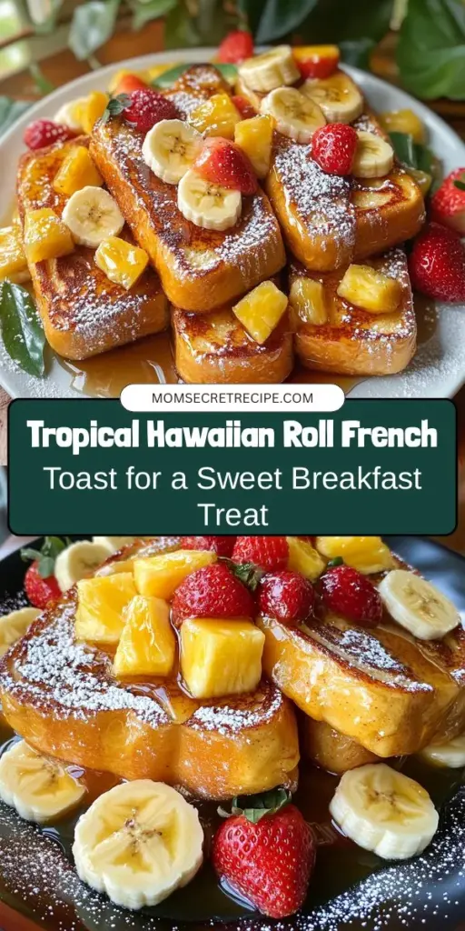 Elevate your breakfast with this Delightful Hawaiian Roll French Toast! This easy recipe transforms sweet Hawaiian rolls into a tropical twist on the classic dish, featuring a rich custard mixture and caramelized golden crust. Perfect for family gatherings or leisurely weekends, serve it with maple syrup, fresh fruit, or a sprinkle of powdered sugar for a delightful brunch experience. Indulge in a taste of paradise! #HawaiianRollFrenchToast #BreakfastRecipe #BrunchIdeas #TropicalFlavors #SweetTreats