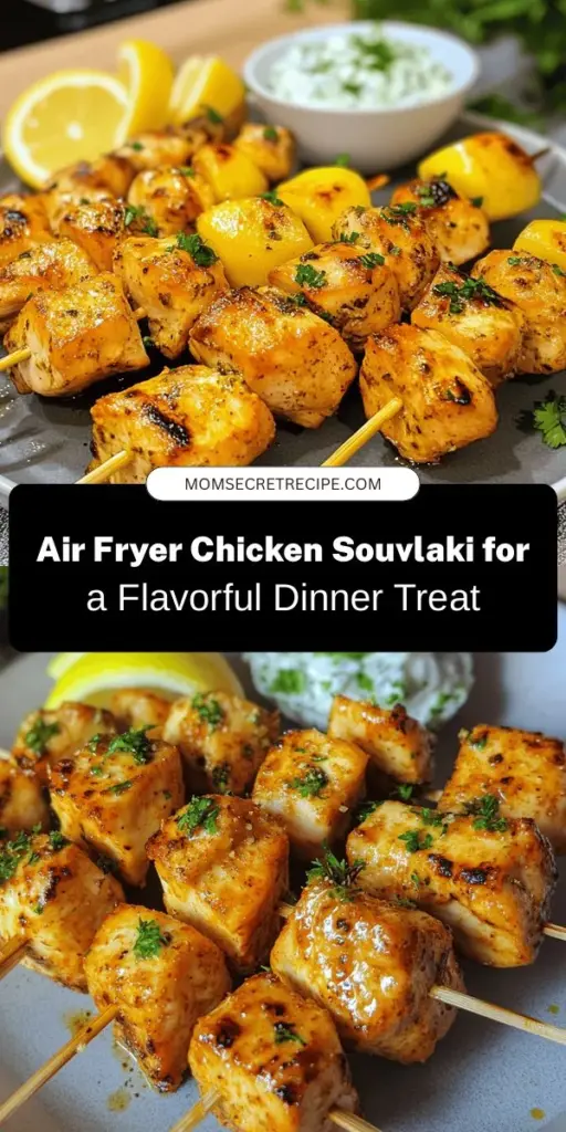 Discover the deliciousness of Air Fryer Chicken Souvlaki, a Mediterranean classic made healthier! This dish features tender, marinated chicken skewers bursting with flavor, perfect for weeknight dinners or gatherings. Enjoy the crispy texture without the extra oil, all while celebrating a rich culinary heritage. Elevate your meal with fresh ingredients and vibrant sides. Try this flavorful, nutritious recipe today! #MediterraneanFood #AirFryerRecipes #HealthyEating #ChickenSouvlaki #Foodie