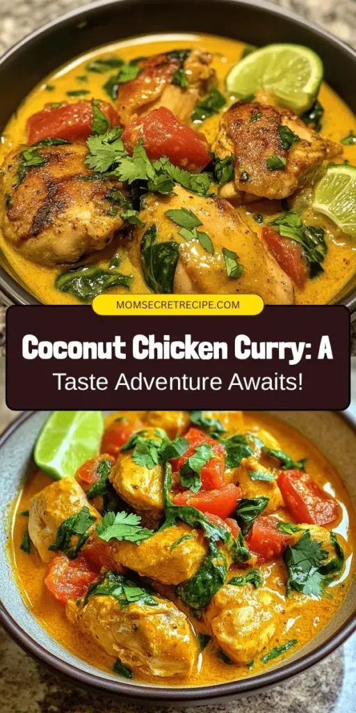 Embark on a culinary journey with Coconut Chicken Curry Delight, a dish that marries tender chicken thighs with the rich creaminess of coconut milk. Infused with aromatic spices, this curry promises warmth and flavor in every bite. Not only delicious, it's packed with health benefits, making it a nutritious option for any meal. Perfectly paired with rice or naan, this comforting curry will impress your guests! #CoconutCurry #ChickenCurry #DeliciousRecipes #HealthyEating #ComfortFood #HomeCooking #CulinaryJourney