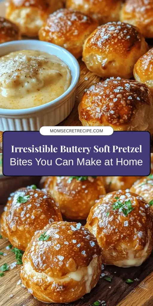 Discover the joy of making buttery soft pretzel bites at home! This delightful recipe combines rich flavors and a chewy texture that’s perfect for any occasion, from game nights to family gatherings. With simple ingredients like warm water, yeast, and butter, you can create these irresistible treats. Enjoy them dipped in mustard, cheese sauce, or even sweet cinnamon sugar. Grab your apron and treat yourself and your loved ones to this nostalgic snack experience! #PretzelBites #HomeCooking #SnackRecipes #BakingFromScratch #ComfortFood