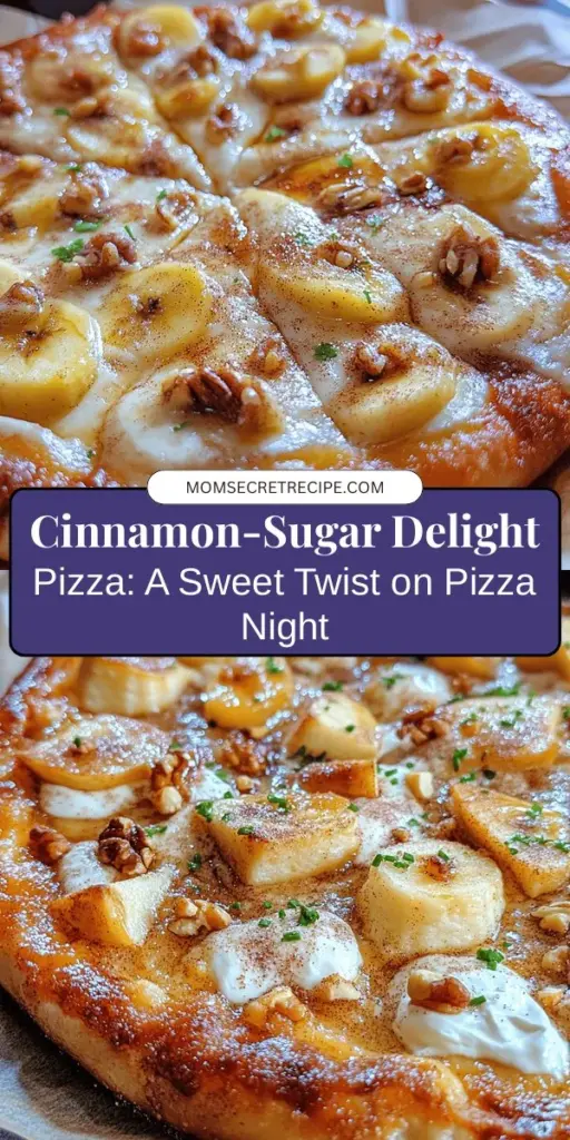 Indulge in the sweet side of pizza with our Cinnamon-Sugar Delight Pizza! This dessert twists a classic favorite into an irresistible treat featuring creamy cream cheese and a delightful cinnamon-sugar topping. Perfect for gatherings or family fun nights, this easy-to-make recipe is sure to please both kids and adults alike. Discover variations to elevate your dessert game and enjoy the nostalgic flavors of cinnamon! #DessertPizza #CinnamonDelight #SweetTreats #BakingFun #FamilyRecipes