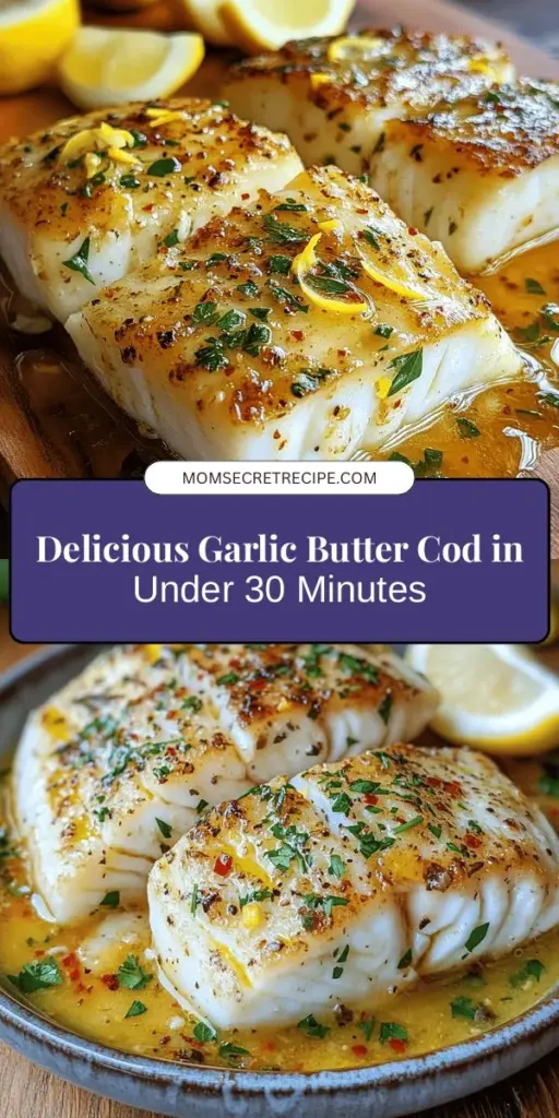 Indulge in the delectable Garlic Butter Cod, a quick and simple seafood recipe that's perfect for any night of the week! Enjoy the fresh cod fillets infused with aromatic garlic and rich butter, delivering a flavor that’s simply irresistible. With nutritional benefits, including low calories and high protein, this dish is a guilt-free option! Try it tonight for a gourmet experience at home! #GarlicButterCod #SeafoodRecipes #HealthyEating #QuickDinner #HomeCooking #YummyFood