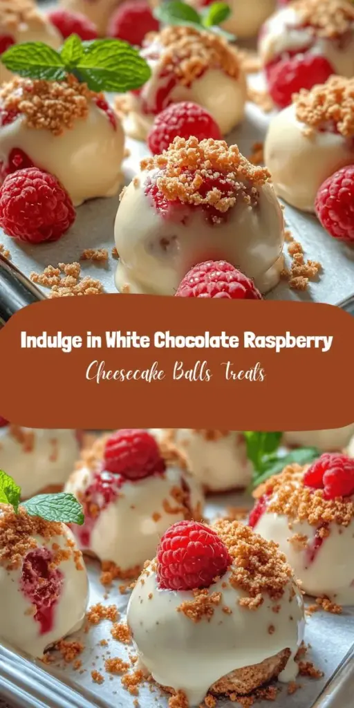 Indulge in the bliss of White Chocolate Raspberry Cheesecake Balls! These bite-sized treats blend creamy cheesecake with tart raspberries, all enveloped in smooth white chocolate. Perfect for parties or a sweet snack, they’re easy to share and even easier to love. With a touch of graham cracker crunch, they’re a delightful combination of flavors and textures that will impress any guest. Try them today! #Dessert #CheesecakeBalls #Baking #SweetTreats #PartyFood #WhiteChocolate #Raspberry