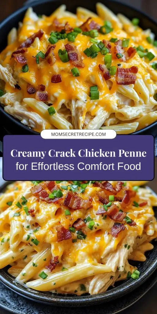 Discover the ultimate comfort food with Crack Chicken Penne! This creamy, cheesy dish combines tender chicken, sautéed penne pasta, and a rich sauce that’s easy to whip up in just one pot. Perfect for busy weeknights or family gatherings, this recipe will quickly become a favorite at your dinner table. Enjoy bold flavors and simple ingredients for a delicious meal everyone will love! #CrackChickenPenne #ComfortFood #OnePotMeals #PastaLovers #EasyRecipes #FamilyDinner