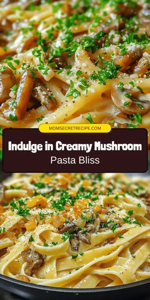 Indulge in the comforting flavors of Creamy Mushroom Pasta Delight! This recipe combines rich mushrooms with a luscious creamy sauce, perfect for a weeknight dinner or special occasion. Choose your favorite pasta, from fettuccine to spaghetti, and elevate it with aromatic herbs, hearty mushrooms, and flavorful cheese (or nutritional yeast for a vegan twist). Savor an elegant dish that's easy to make and absolutely delicious. #PastaRecipe #MushroomDelight #CreamyPasta #ComfortFood #HomeCooking