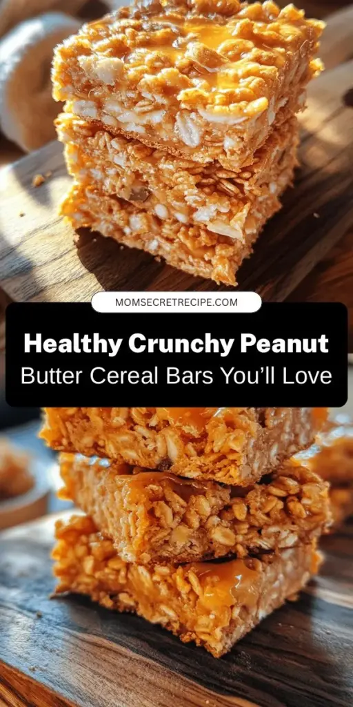 Discover the ultimate healthy snack with Crunchy Peanut Butter Cereal Bar Treats! These easy-to-make bars are not only delicious but also packed with nutrients, making them perfect for busy days. With just a few pantry staples, you can enjoy a satisfying treat that's great for breakfast, post-workout, or an afternoon pick-me-up. Customize with your favorite nuts or chocolate chips for added flavor. Enjoy a guilt-free snack that's sure to please everyone! #HealthySnacks #PeanutButterBars #EasyRecipes #NutritiousDelight #HomemadeTreats